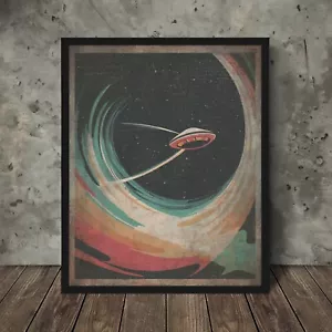 UFO SPACE BLACKHOLE Wall Art, Retro Sci-fi Alien Astronomy Poster, Celestial UAP - Picture 1 of 17
