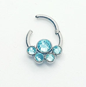 Daith surgical steel Ring Helix Cartilage Tragus Piercing CLICKER blue crystal - Picture 1 of 1