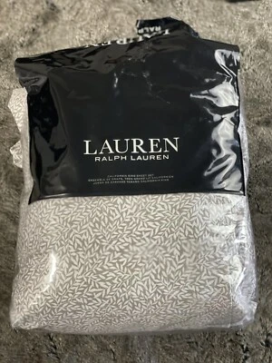 Juego de sábanas de algodón gris Ralph Lauren 4 piezas CAL KING Spencer hoja satén 230 TC Foto 1 de 4