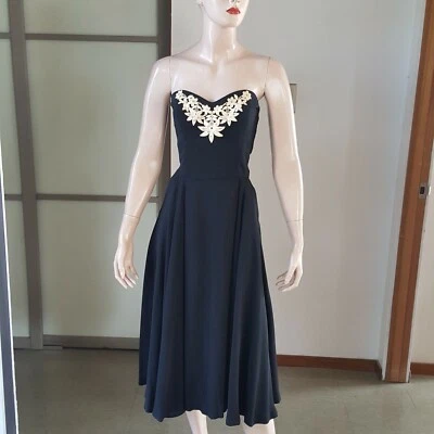 1950s vintage rayon boned strapless dress with rhinestone applique 24W - Image 1 of 4