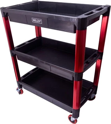 WELZH WERKZEUG 3 Shelves Tool Storage Cart Portable Workshop Trolley Garage Cart On Wheels