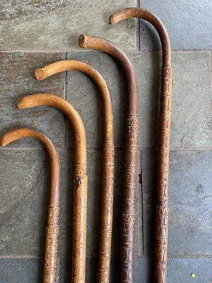 5 Superb Carved Walking Sticks ex German Missionary New Guinea - early 1900s - image 1 of 4