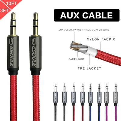 Aux Cable 3.5mm Male to Male Auxiliary Audio Nylon Braided Cord for Car PC Phone - Image 1 of 4