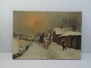 ANCIEN TABLEAU PAYSAGE HIVER L GUICHARD D' APRES THEODORE LEVIGNE OIL PAINTING - Bild 1 von 8