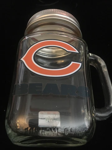 Chicago Bears Handled Glass Mason Jar With Lid Cover
