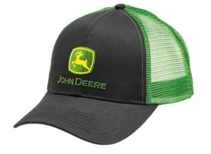 John Deere Mesh Back Green and Black Logo Snap Back Cap MC13080277BK - Picture 1 of 2