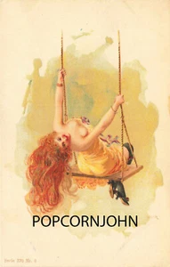 H.C.R. Artist #8 Beautiful Woman Yellow Dress Swinging Postcard - Picture 1 of 2