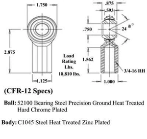 ECON 3/4 x 3/4-16 FEMALE RH ROD ENDS HEIM JOINTS HEIMS CFR-12 - Picture 1 of 1