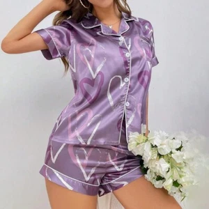 Exclusive Women's Short Sleeve Silk Satin Pajamas Set Sleepwear Free Shipping - Picture 1 of 30