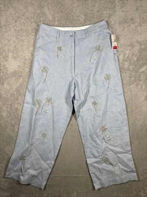 Pantalones de palmera Saint Tropez West 100 % lino bordados *LEER* Foto 1 de 4