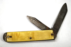 IDEAL Pocket Knife Two Folding Blades Yellow Cream Shell Antique Vintage B122B - Picture 1 of 11