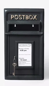 Post Box Black Wall Mount Large Letterbox with Lock Outdoor Mailbox Cast Iron - Picture 1 of 12