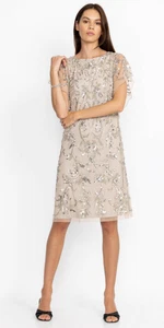 Johnny Was Silver Sequin Cocktail Mini Formal Dress Size 12 Flutter Sleeve Glitz - Picture 1 of 13