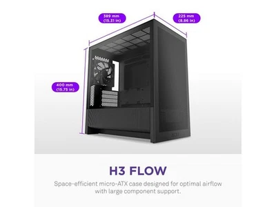 NZXT H3 Flow  Micro-ATX PC Case  Optimized Airflow  Includes 1 x 120mm Rear Fan - Image 1 of 4