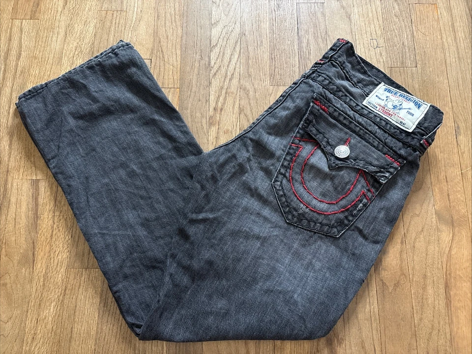 True Religion Jeans Super T Flaps Dreams Negro Rojo Hombre’s 38X32 Algodón Recto Foto 1 de 4