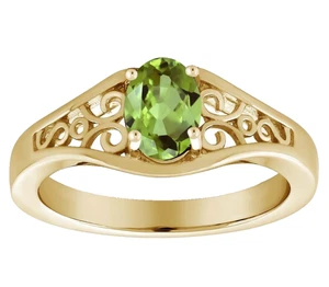925 Silver Yellow Gold Plated 0.51 Carat Oval Cut Peridot Women's Wedding Ring - Picture 1 of 4