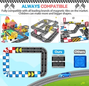 Magnetic Tiles Road Set & Racing Track Expansion Pack, Magnetic Blocks Building  - Picture 1 of 7