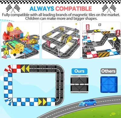 Magnetic Tiles Road Set & Racing Track Expansion Pack, Magnetic Blocks Building  - Image 1 of 4