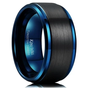 Duo 10mm Black Brushed Blue Tungsten Carbide Wedding Band Ring Polish Finishe... - Picture 1 of 7