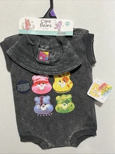 Care Bears Romper Set SZ 12 Month Bucket Hat W/ Romper Gray Snap - NWT - Picture 1 of 8