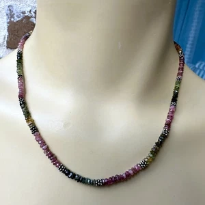 Vintage Perlen Halskette 16,5" Turmalin Peridot Citrin Edelsteine 925 Sterling 11,4 g - Bild 1 von 9