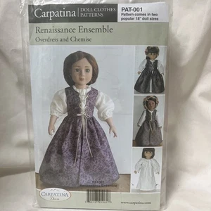 Renaissance Dress Printed Pattern in 2 Sizes, 18" American Girl & Carpatina Doll - Picture 1 of 3