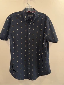 Mens Medium Short Sleeve Button Up, Lightening Bolt, Drill Clothing - Picture 1 of 6