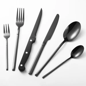 24-Piece Black Silverware Set with Steak Knives,Durable Stainless Steel 18/10... - Picture 1 of 7