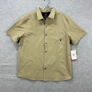Spyder Shirt Mens Medium Tan Khaki Short Sleeve Performance Active Pro Flex NEW - Picture 1 of 9