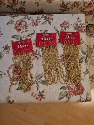 Weihnachtsdeko neu / Goldene Perlenkette 3 Stück - Bild 1 von 3