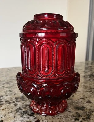 RARE Cranberry Red Ruby Fairy Lamp L. E. LE Smith Moon And Stars Glass Company - Image 1 of 4