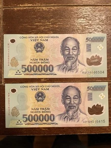 ONE MILLION Vietnamese Dong - 2 x 500K VND - Authentic Polymer Notes - Picture 1 of 2