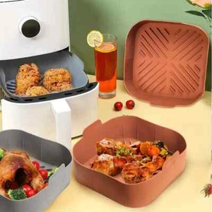 Air Fryer Silicone Liners Reusable 2 Pieces Silicone Airfryer Square Basket Pot - Picture 1 of 3