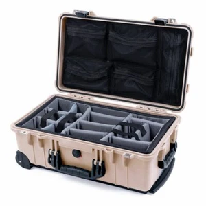 Tan & Black Pelican 1510 case with grey Dividers (Grey) & mesh lid organizer. - Picture 1 of 3