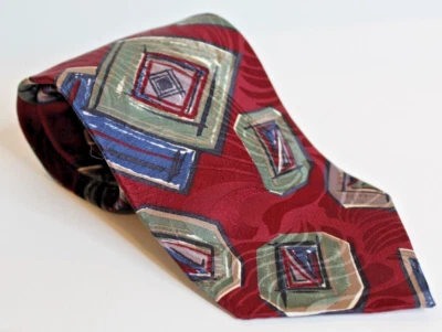 Corbata vintage para hombre Gianfranco Ruffini Italia multicolor geométrica borgoña Foto 1 de 3
