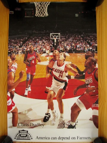 RaRe Poster Vintage Portland Trail Blazers Chris Dudley Action Shot Farmers Ins Cover
