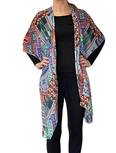 Echo New York Multicolor Pattern Wrap Swim Cover-Up Shawl Poncho One Size - Picture 1 of 14