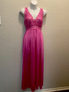 Vintage Silky Nylon Lace ShadowLine Nightgown Long Dress Womens Medium Pink USA