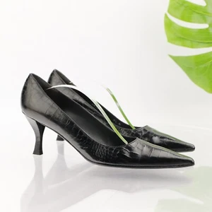 Stuart Weitzman Womens Sonata Pump Size 8.5 N Black Croc Pointed Dress Shoe Y2K - Picture 1 of 17