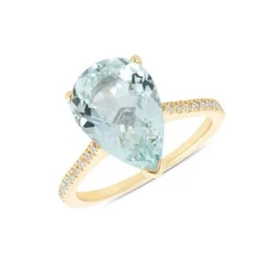Natural Aquamarine and Diamonds Women Engagement Ring 10k Yellow Gold ring - Picture 1 of 4