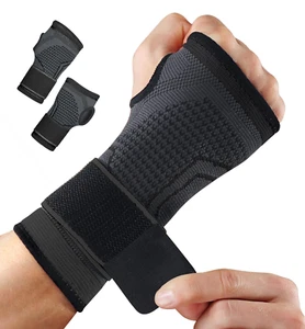 2-Pack Wrist Brace Wrist Wraps Hand Compression Sleeves with Wrist Straps - Picture 1 of 7