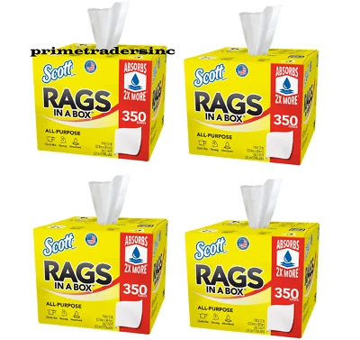 4 包 - Scott Rags 盒装,白色,多功能 350 张/盒 — 第 1/4 张图片