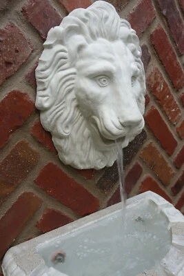 Lion's Head Concrete Plaque Wall Fountain Relief Spout (White) - Image 1 of 4