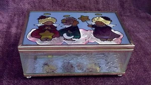 Vintage Angel Trinket Box - Stained Glass Look - Etched Glass Look - Baptism - Picture 1 of 6
