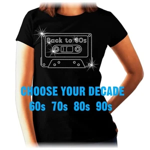 Ladies 1980s Eighties T Shirt - Back to 80s Crystal Diamante Size6-24 - Picture 1 of 7