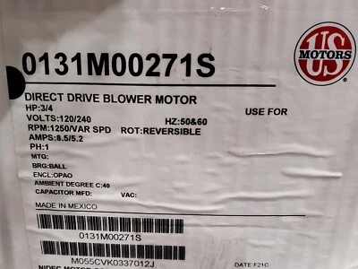 goodman amana US Motors 0131M00271Blower Motor 3/4HP 120/240V 1250RPM 50/60Hz