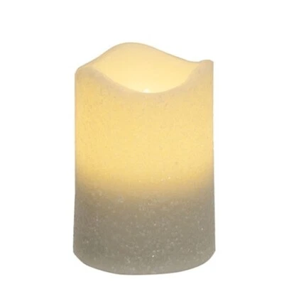 NEW CHRISTMAS GLITTER CANDLE 3" x 4" Glittered Frosted PILLAR LED TIMER White - Image 1 of 2
