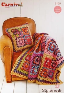 Knitting Pattern Stylecraft 9159 Crochet Granny Square Throw & Cushion Aran - Picture 1 of 3