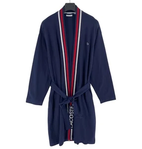 LACOSTE Loungewear Men Navy Blue Belted Cotton Pique Robe Size XL - Picture 1 of 10