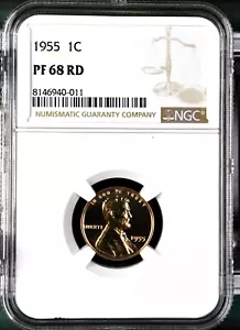 1955 Lincoln Cent NGC PF68RD Red Proof - Picture 1 of 3